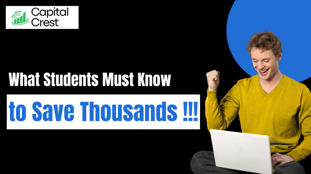 lExcited student on laptop finding ways to lower college debt. Text reads: What Students Must Know to Save Thousands. Featured image for guide on FAFSA 2026, repayment rules, and borrowing strategies.